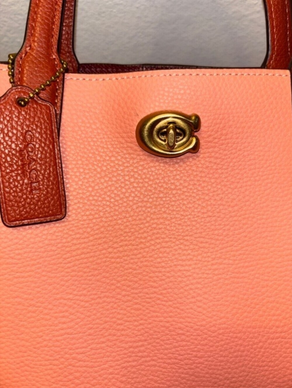 Coach Willow Tote 24 Colorblock Pink & Saddle Pebble Leather Crossbody Satchel - Picture 5 of 10